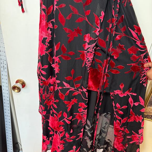 Hutch Red Black Velvet Floral Wrap Maxi Dress Womens XL Boho Maximalist Formal - Picture 9 of 15